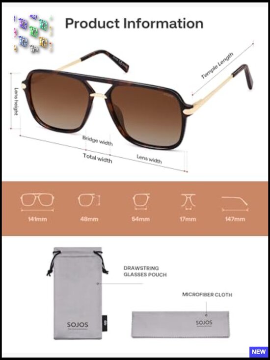Retro Square Polarized Aviator Sunglasses Unisex Lightweight Classic Vintage main image 6